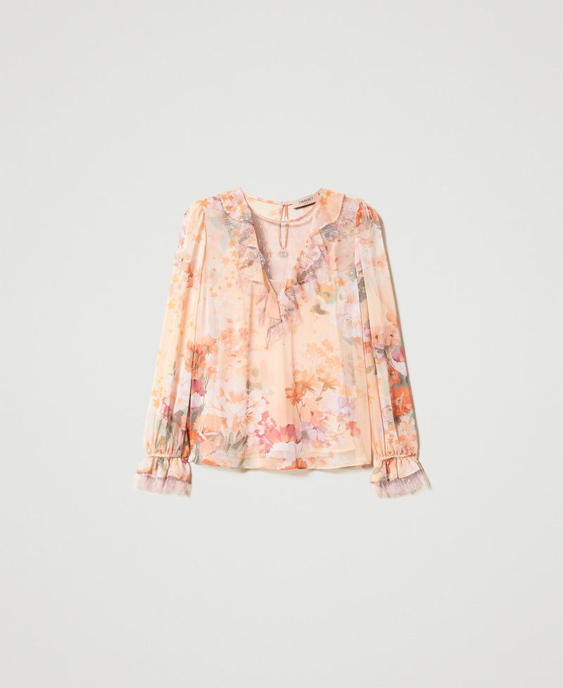 Blusa de crepé estampado Estampado Flor Lila / Orange Mujer 231TP2734-0S
