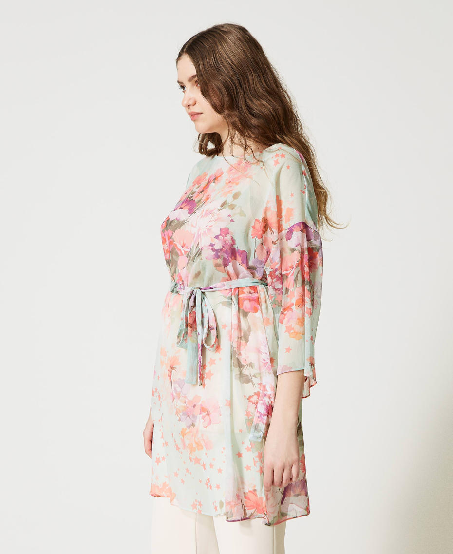 Creponne tunic dress Azalea Flower / Agave Green Print Woman 231TP2736_10539_03