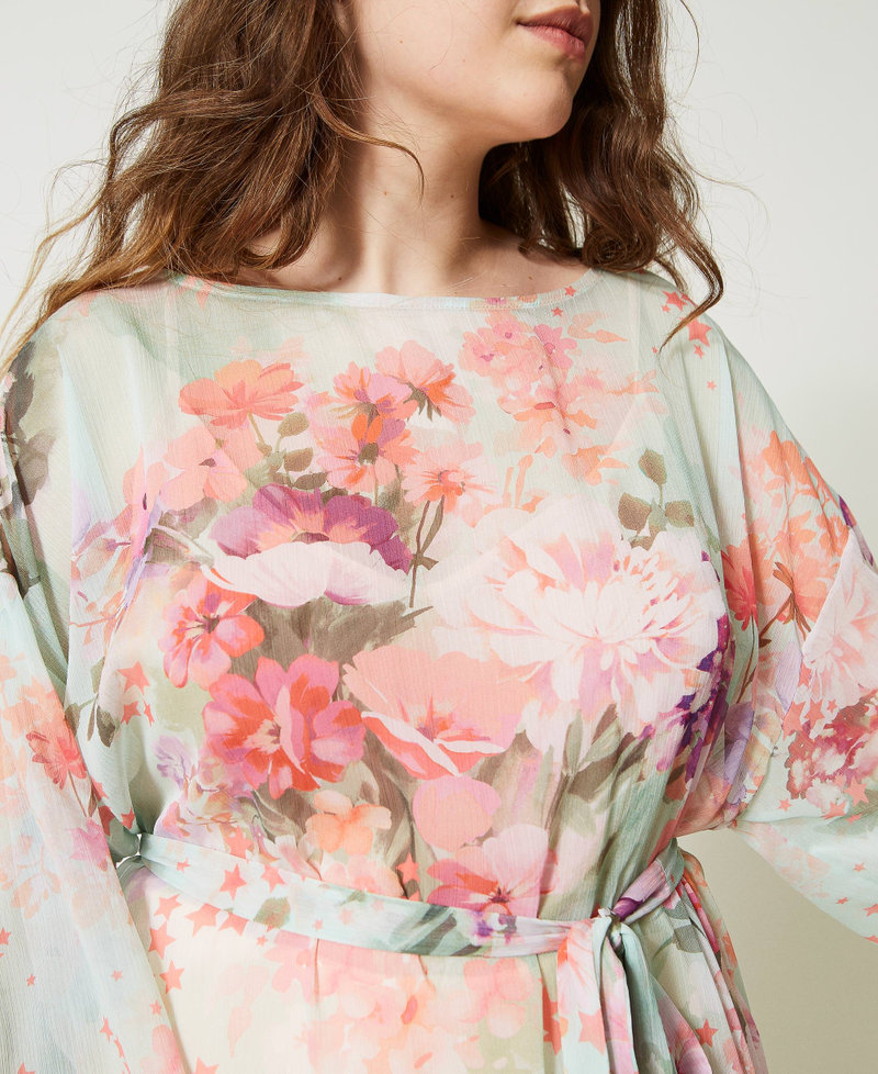 Creponne tunic dress Azalea Flower / Agave Green Print Woman 231TP2736_10539_05