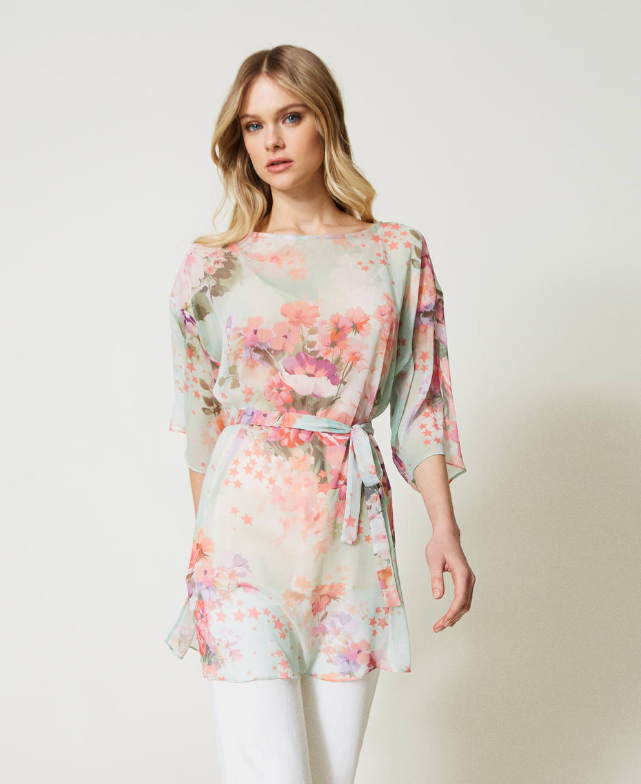 Creponne tunic dress Lilac Flower / Orange Print Woman 231TP2736-06