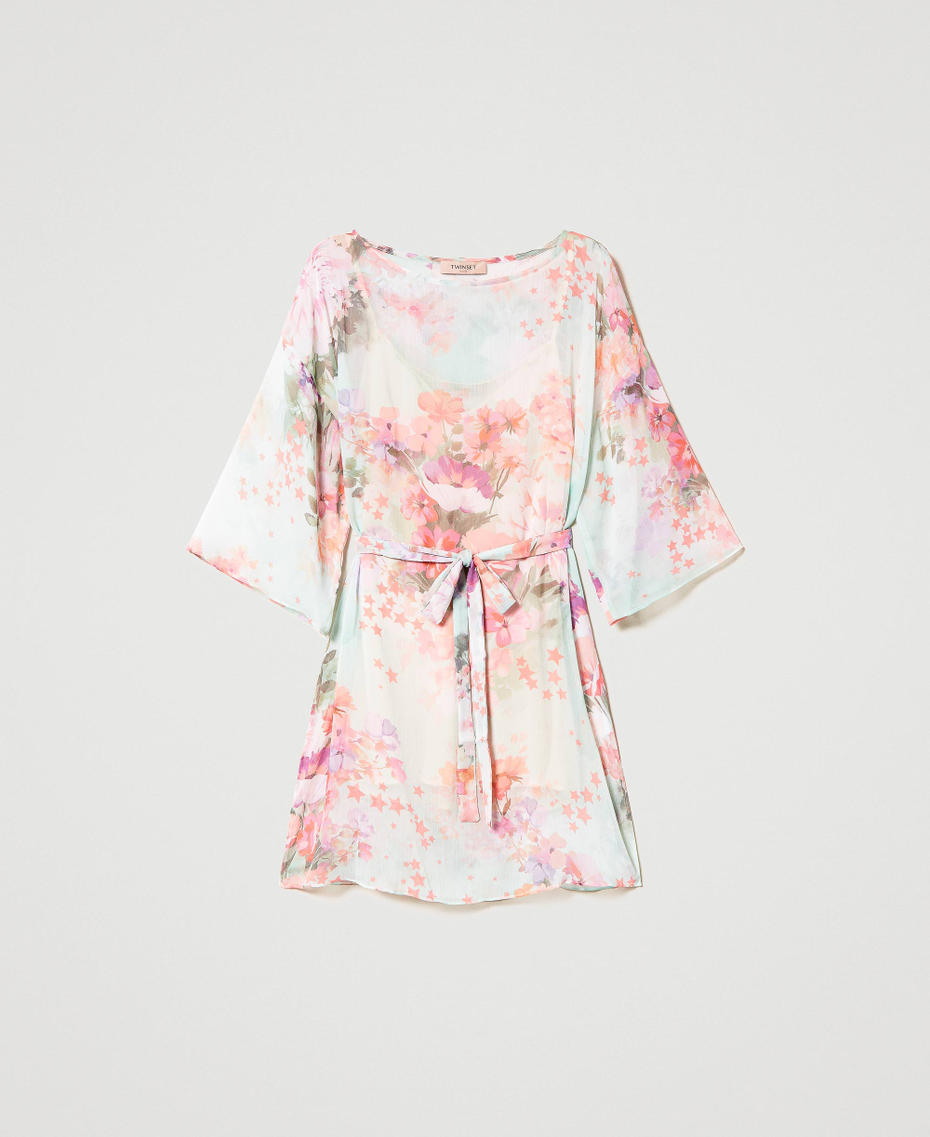 Creponne tunic dress Azalea Flower / Agave Green Print Woman 231TP2736_10539_S0