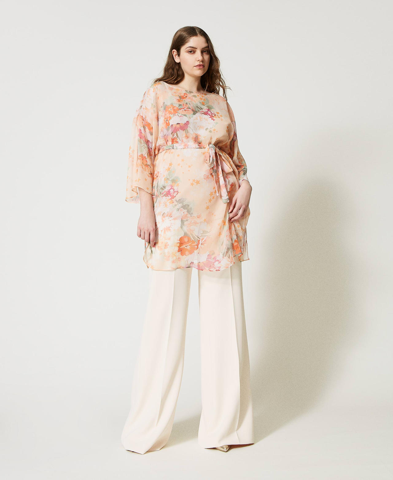 Creponne tunic dress Lilac Flower / Orange Print Woman 231TP2736_10540_01