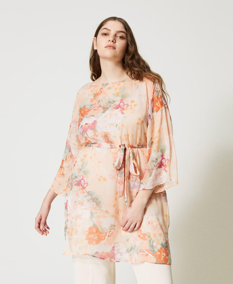 Robe tunique en crépon Imprimé Fleur Lilas/Orange Femme 231TP2736-02