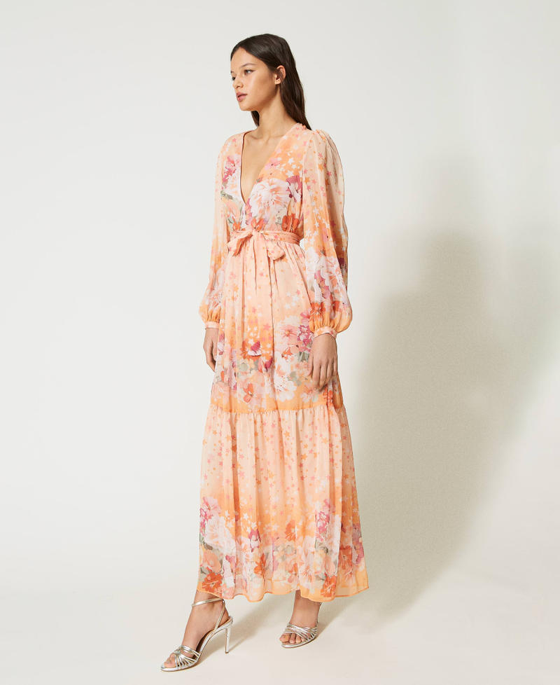 Long creponne dress Lilac / Orange Star Print Woman 231TP2738-02
