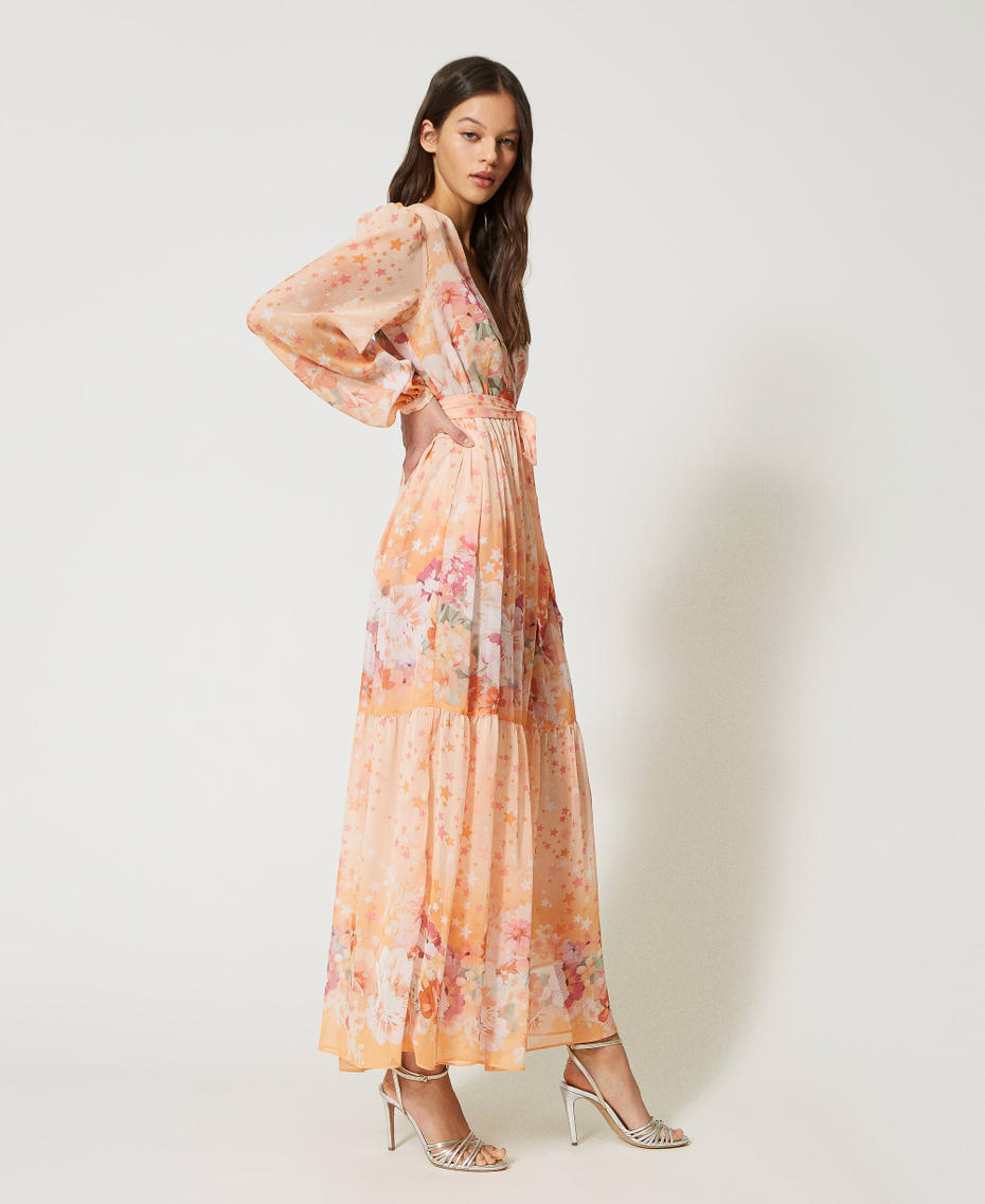 Long creponne dress Lilac / Orange Star Print Woman 231TP2738_10542_03