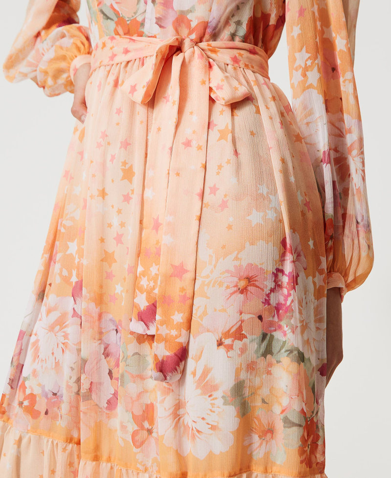 Long creponne dress Lilac / Orange Star Print Woman 231TP2738-05