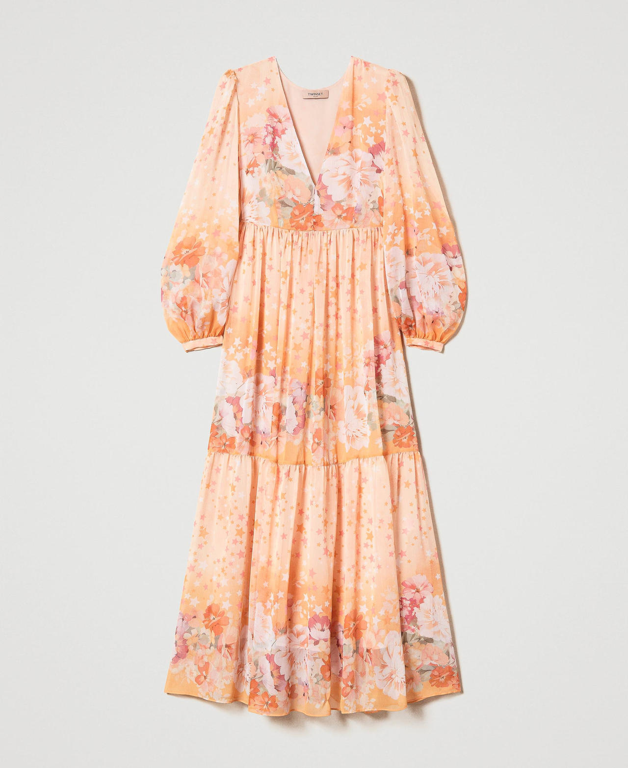 Long creponne dress Lilac / Orange Star Print Woman 231TP2738-0S