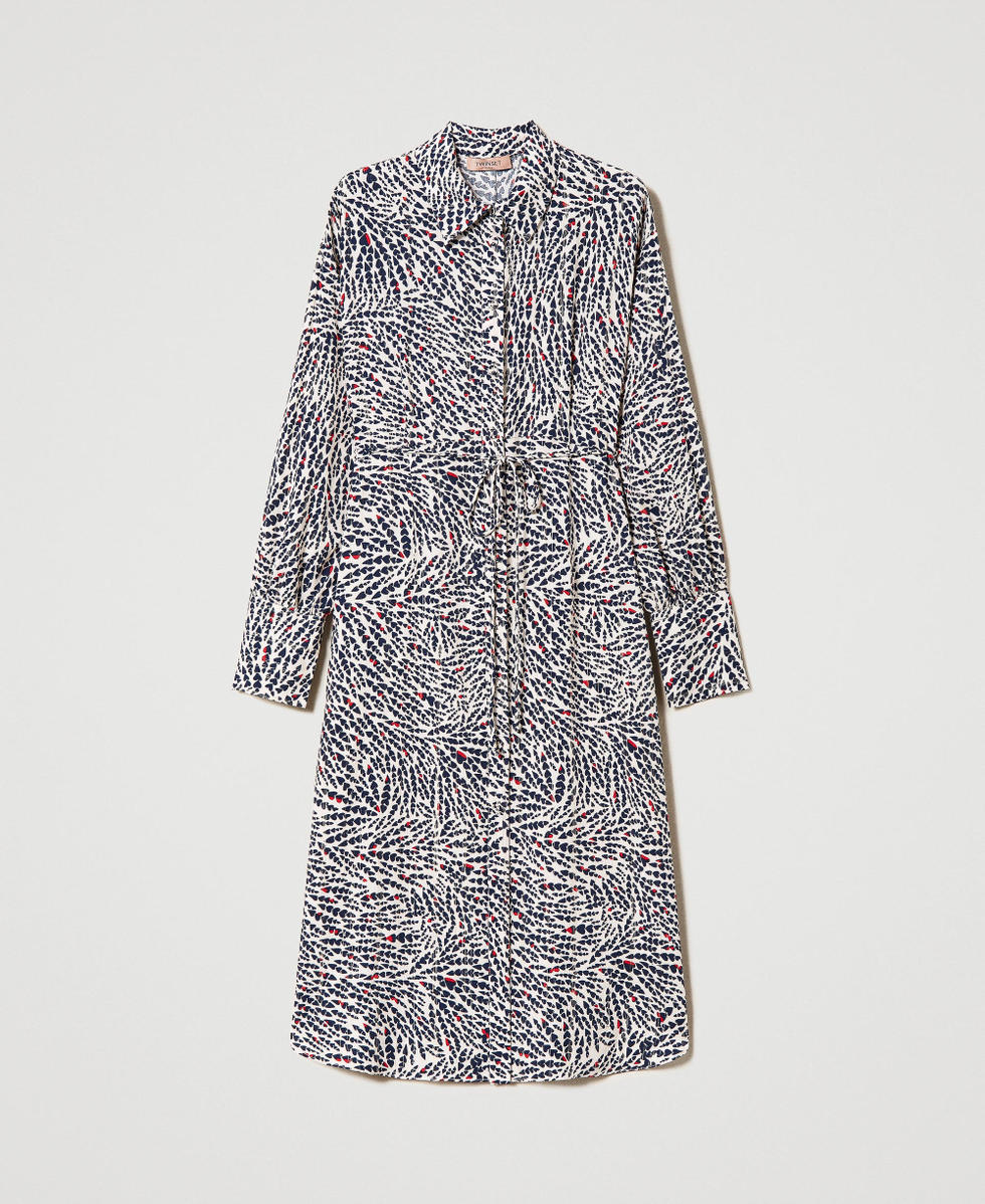 Hemdblusenkleid aus Krepp mit Herzchen