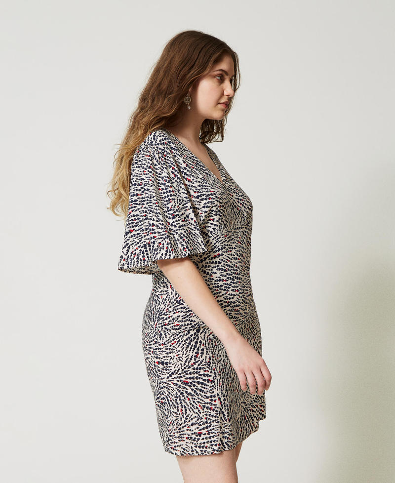 Short crêpe dress with heart motif Indigo / "Snow" White Heart Print Woman 231TP2743-02
