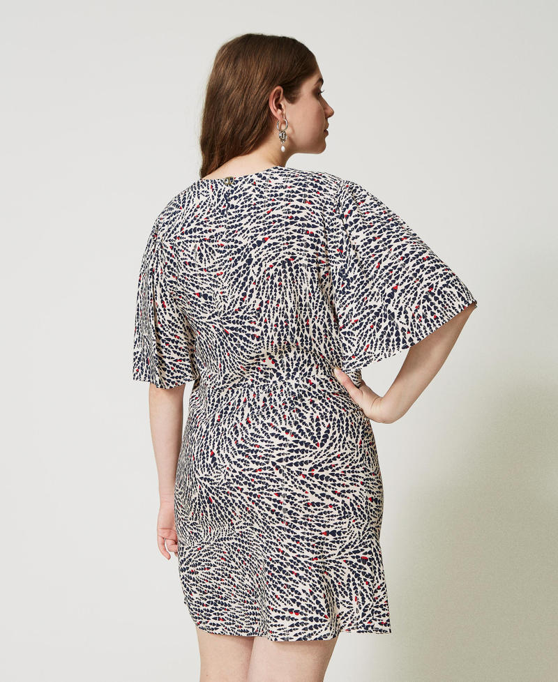 Short crêpe dress with heart motif Indigo / "Snow" White Heart Print Woman 231TP2743-03