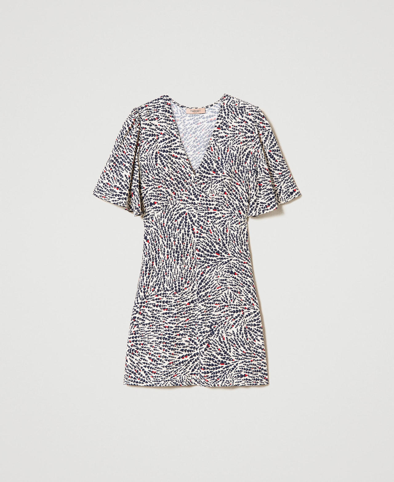Short crêpe dress with heart motif Indigo / "Snow" White Heart Print Woman 231TP2743-0S