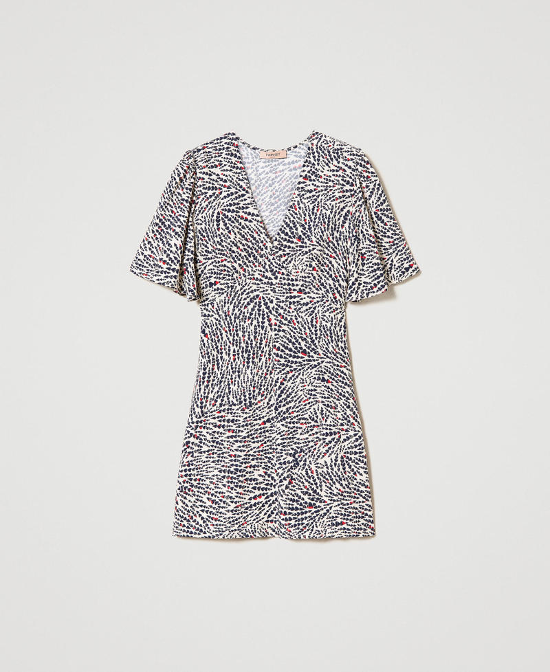 Short crêpe dress with heart motif Indigo / "Snow" White Heart Print Woman 231TP2743-0S