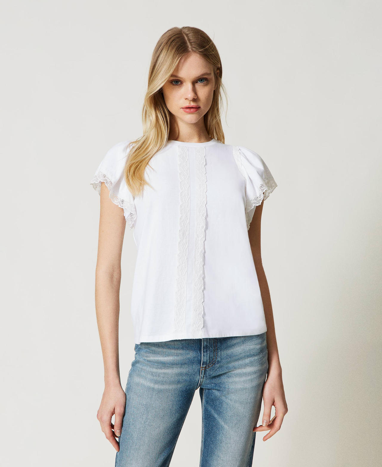 T shirt con banda in pizzo Donna Bianco TWINSET Milano