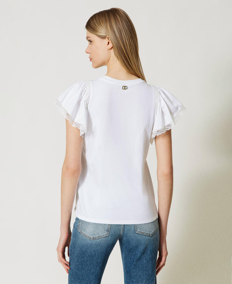 T-shirt avec bande en dentelle Blanc Femme 231TP2760-03