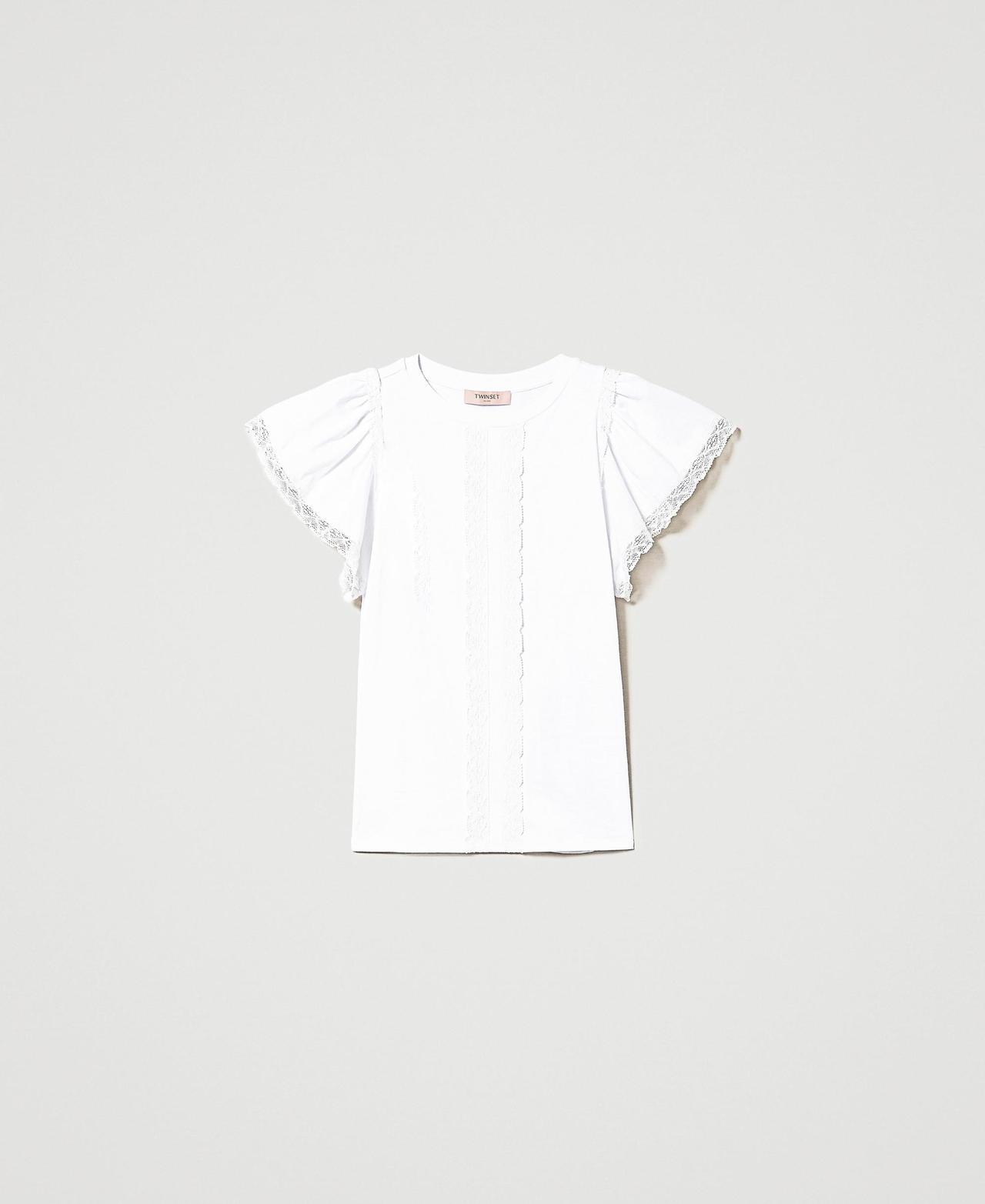 T-shirt avec bande en dentelle Blanc Femme 231TP2760-0S