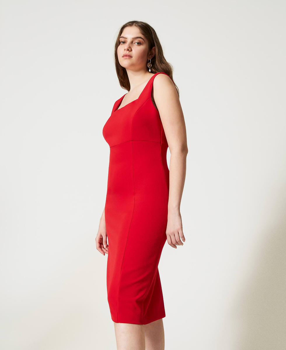Robe ajust&eacute;e en cr&ecirc;pe cady Rouge Coquelicot Femme 231TP2771_00456_01