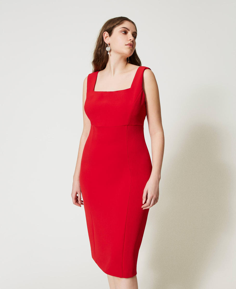 Robe ajust&eacute;e en cr&ecirc;pe cady Rouge Coquelicot Femme 231TP2771_00456_02