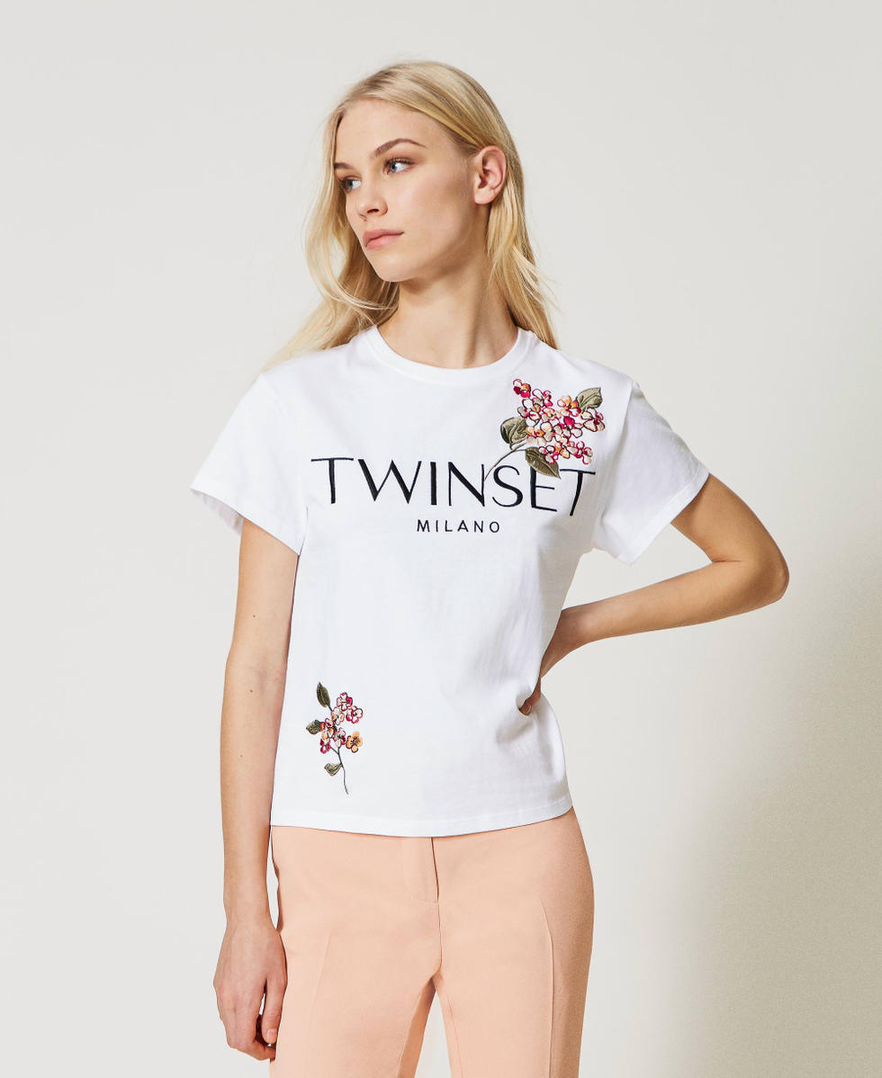T shirt con logo e ricamo Donna Bianco TWINSET Milano