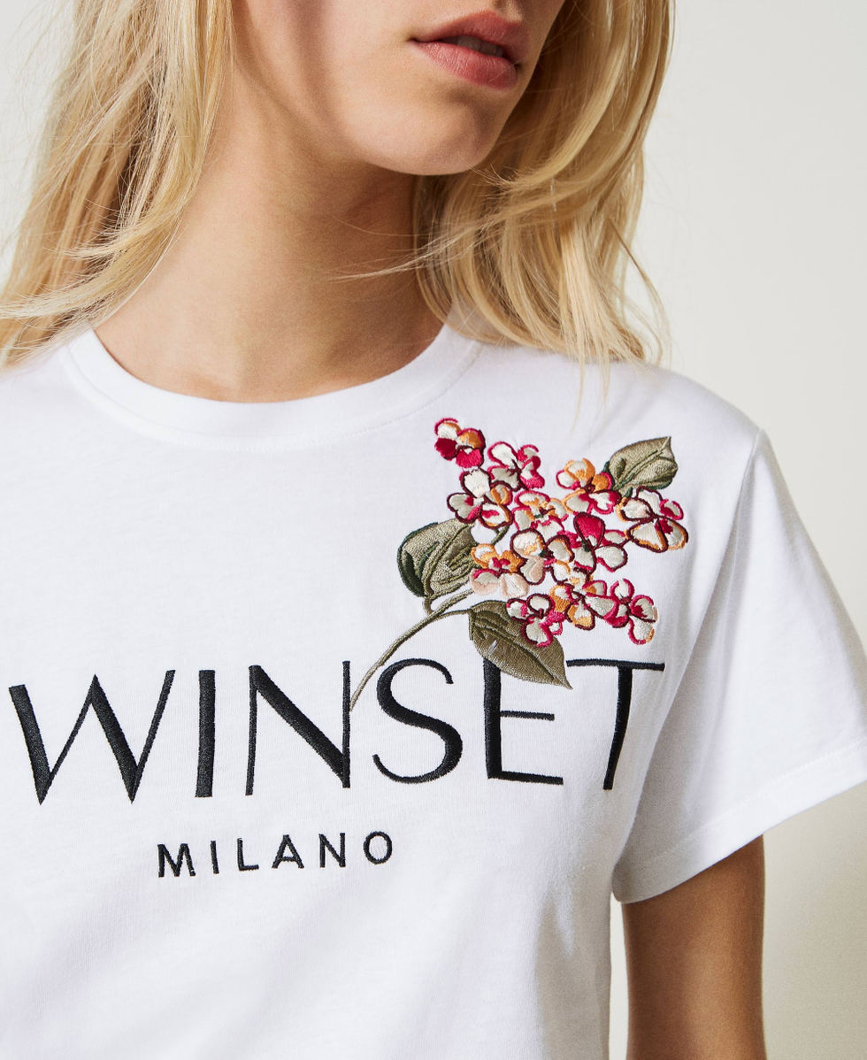 T shirt with logo and embroidery Woman White TWINSET Milano