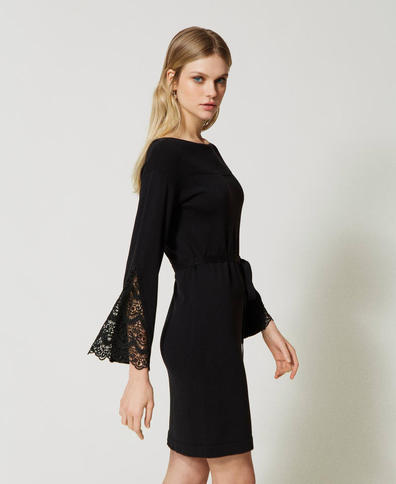 Dress with macramé lace inserts Black Woman 231TP3041-03