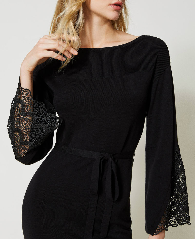Платье со вставками из кружева макраме Черный женщина 231TP3041-05