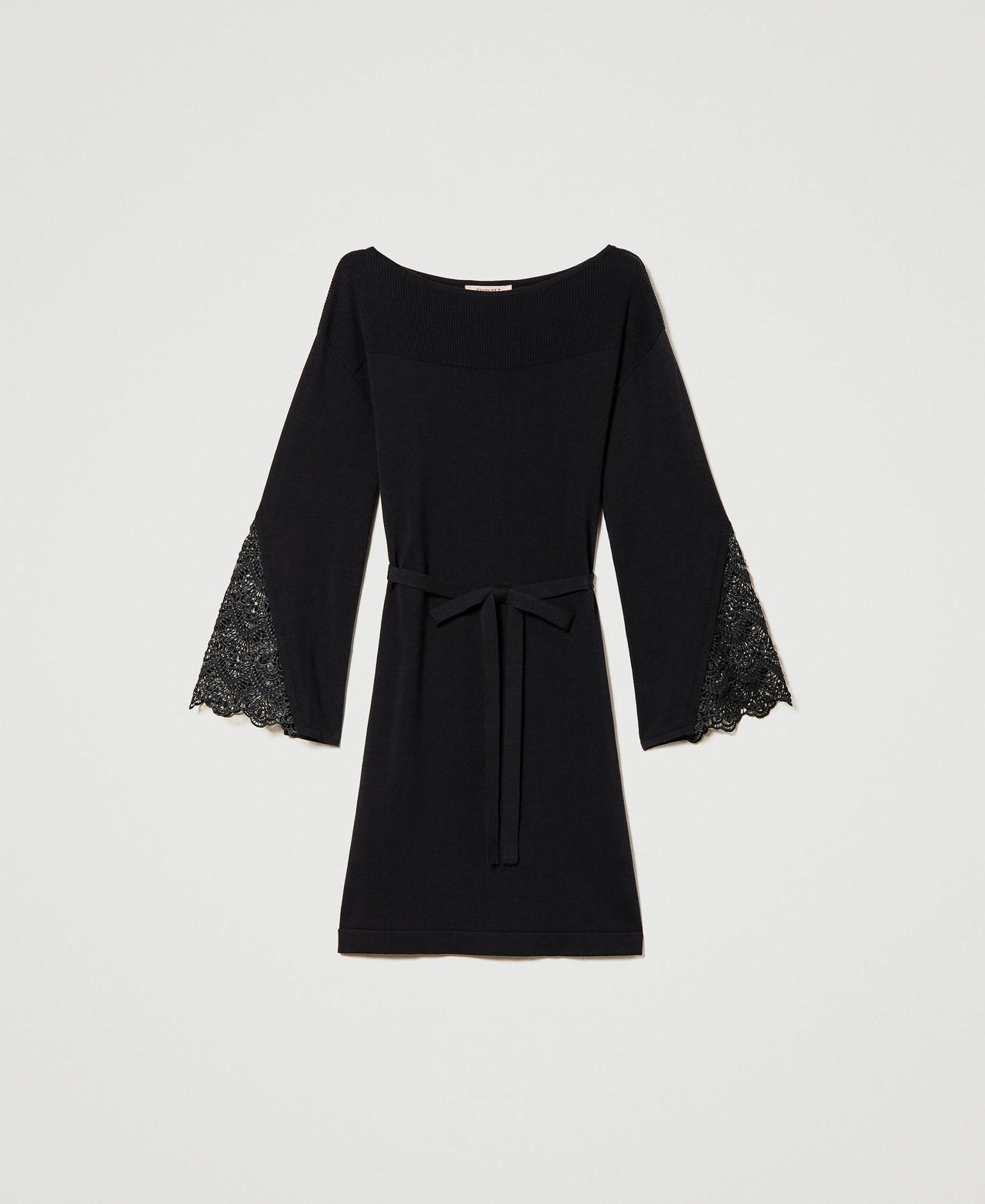 Abito con inserti in pizzo macramè Nero Donna 231TP3041_00006_0S