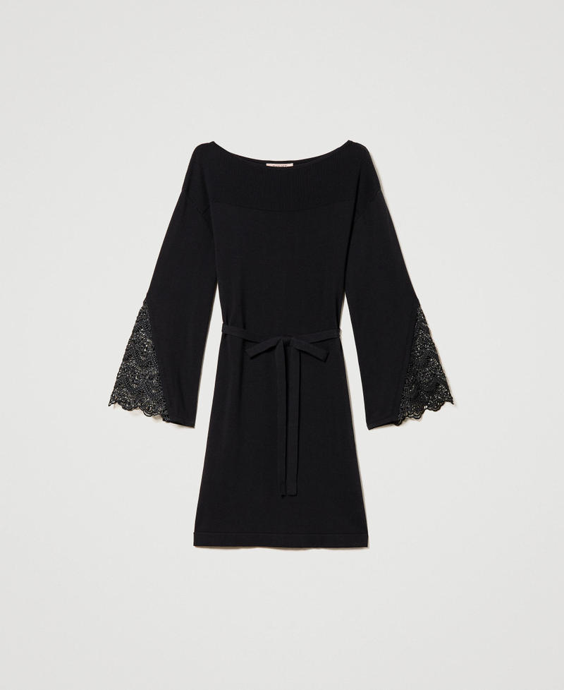 Abito con inserti in pizzo macramè Nero Donna 231TP3041_00006_0S