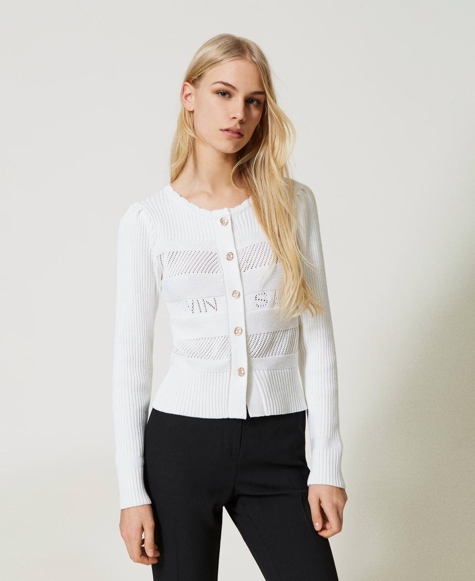 Cardigan traforato con logo Donna Bianco TWINSET Milano