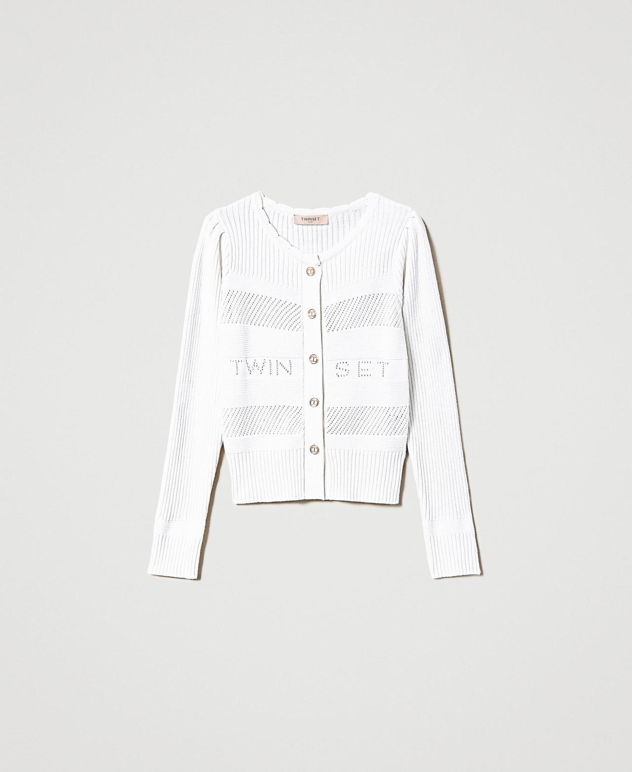Cardigan ajouré avec logo Blanc Neige Femme 231TP3052-0S