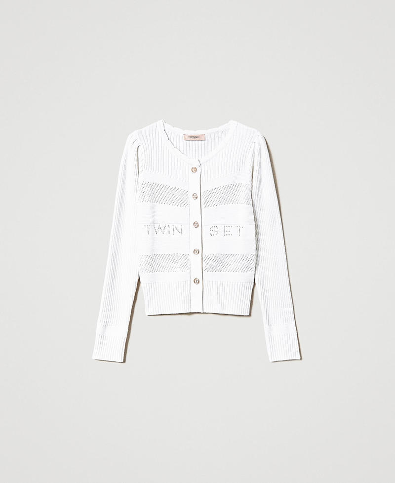 Cardigan ajouré avec logo Blanc Neige Femme 231TP3052-0S