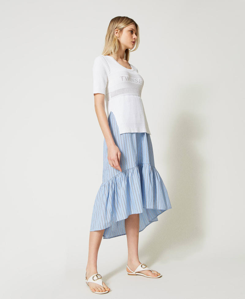 Knit and poplin dress with logo "Snow" White / Light blue Stripes Woman 231TP3053-02