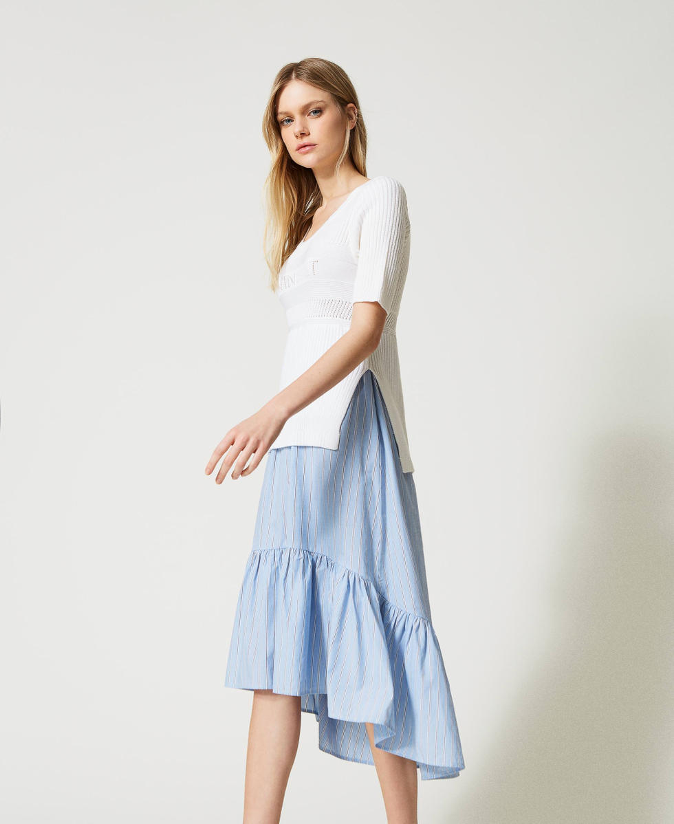 Knit and poplin dress with logo