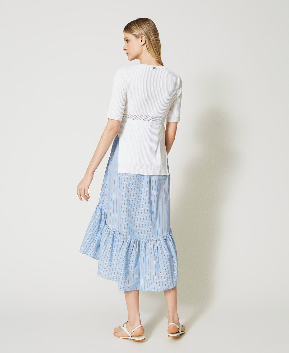 Robe en maille et popeline avec logo Blanc « Neige »/Rayé Bleu Femme 231TP3053-04