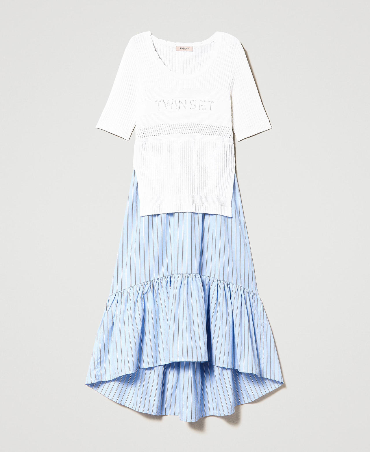Knit and poplin dress with logo