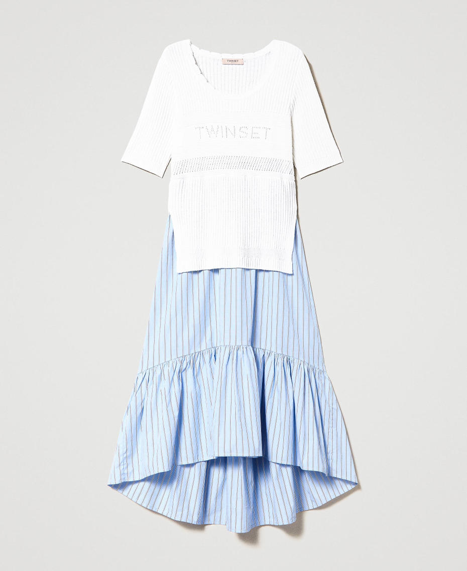 Knit and poplin dress with logo "Snow" White / Light blue Stripes Woman 231TP3053-0S