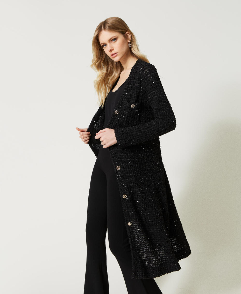 Cardigan Donna Con Ali D'Angelo E Paillettes - Felpa Con Cappuccio Aperta, Taglia Unica (Nero)