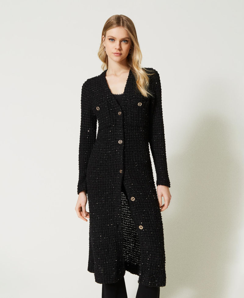 Cardigan-robe jacquard avec sequins Noir Femme 231TP3080-02