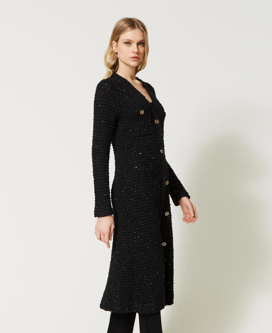 Jacquard cardi-dress with sequins Black Woman 231TP3080-03