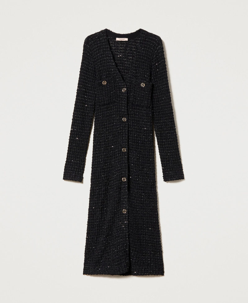 Cardigan-robe jacquard avec sequins Noir Femme 231TP3080-0S