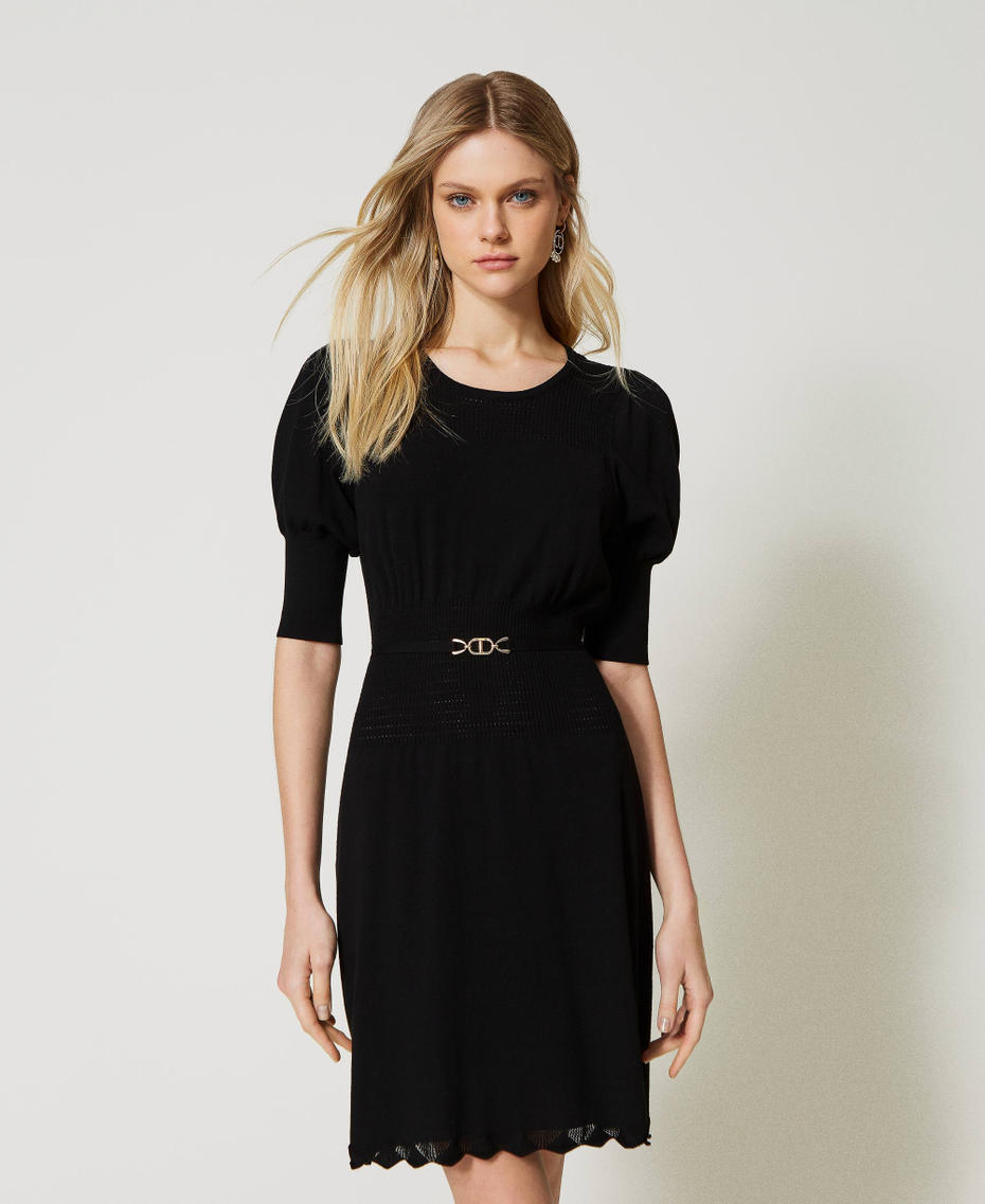 Knit dress with Oval t belt Black Woman 231TP3142-01