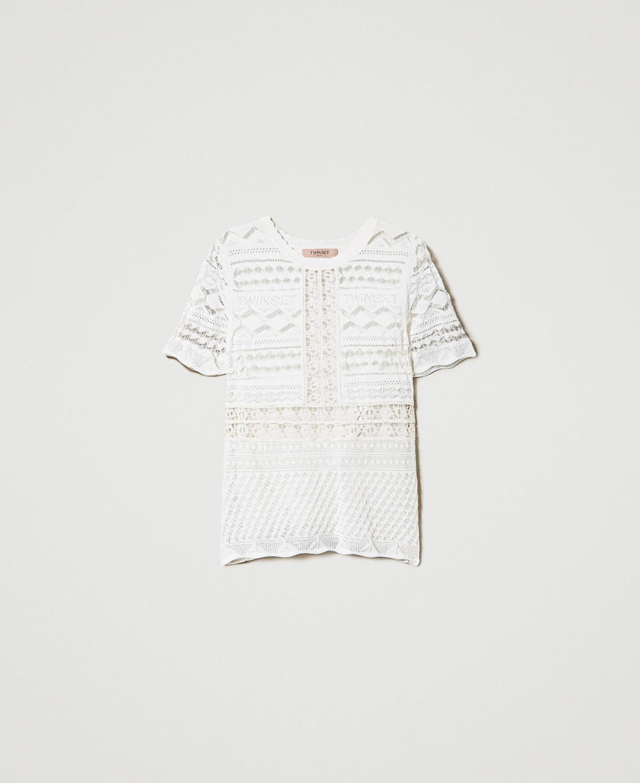 Fitted jumper with lace stitch