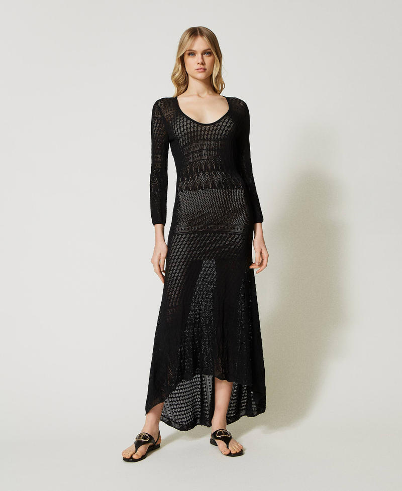 Long lace stitch dress Woman, Black TWINSET Milano