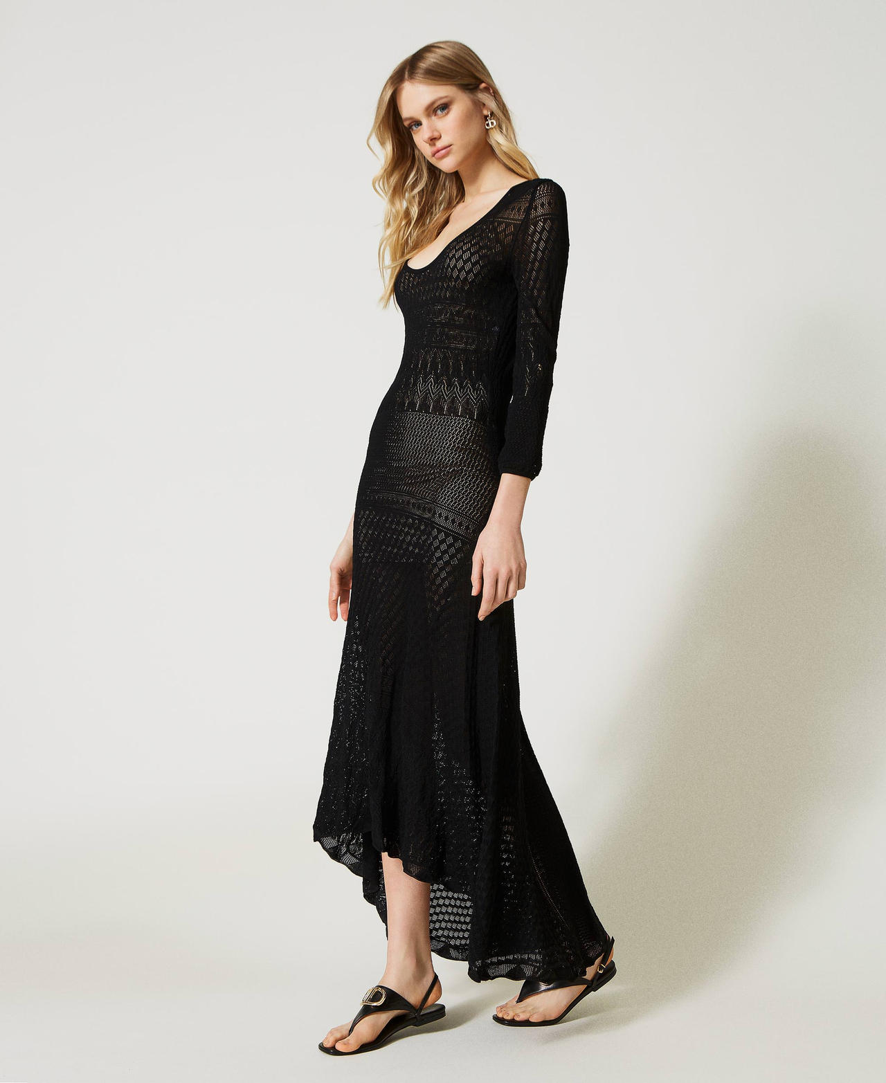Long lace stitch dress Black Woman 231TP3163-02
