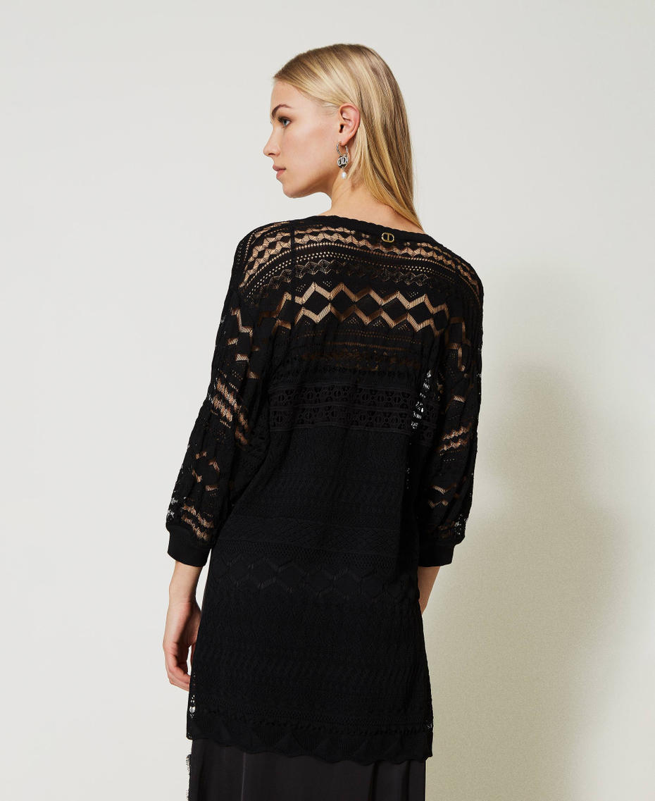 Gothicana By EMP Cardigan Lungo Nero Con Pizzo E Cappuccio - 95% Viscosa, Regular Fit