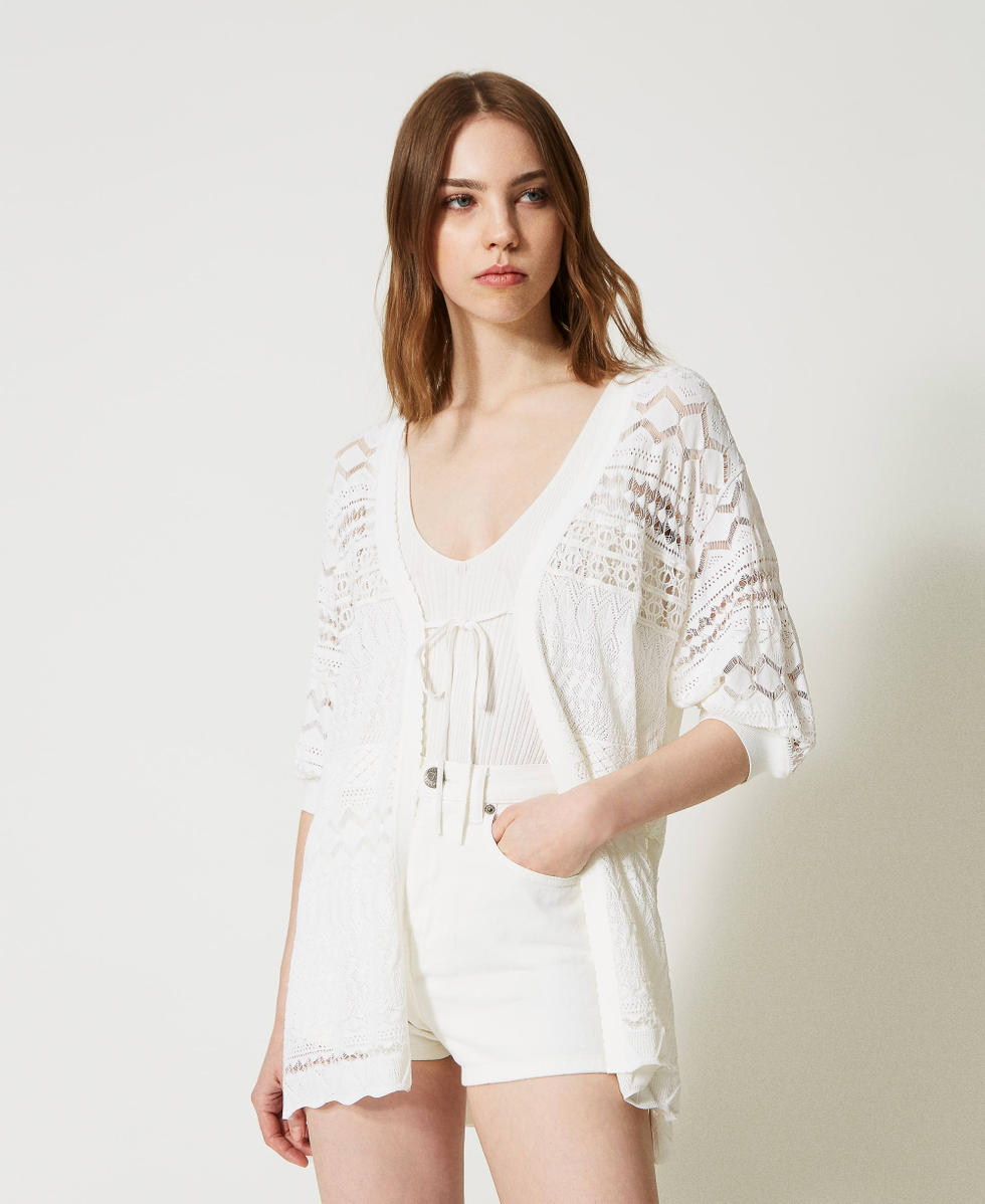 Maxi cardigan en point dentelle Femme Blanc TWINSET Milano