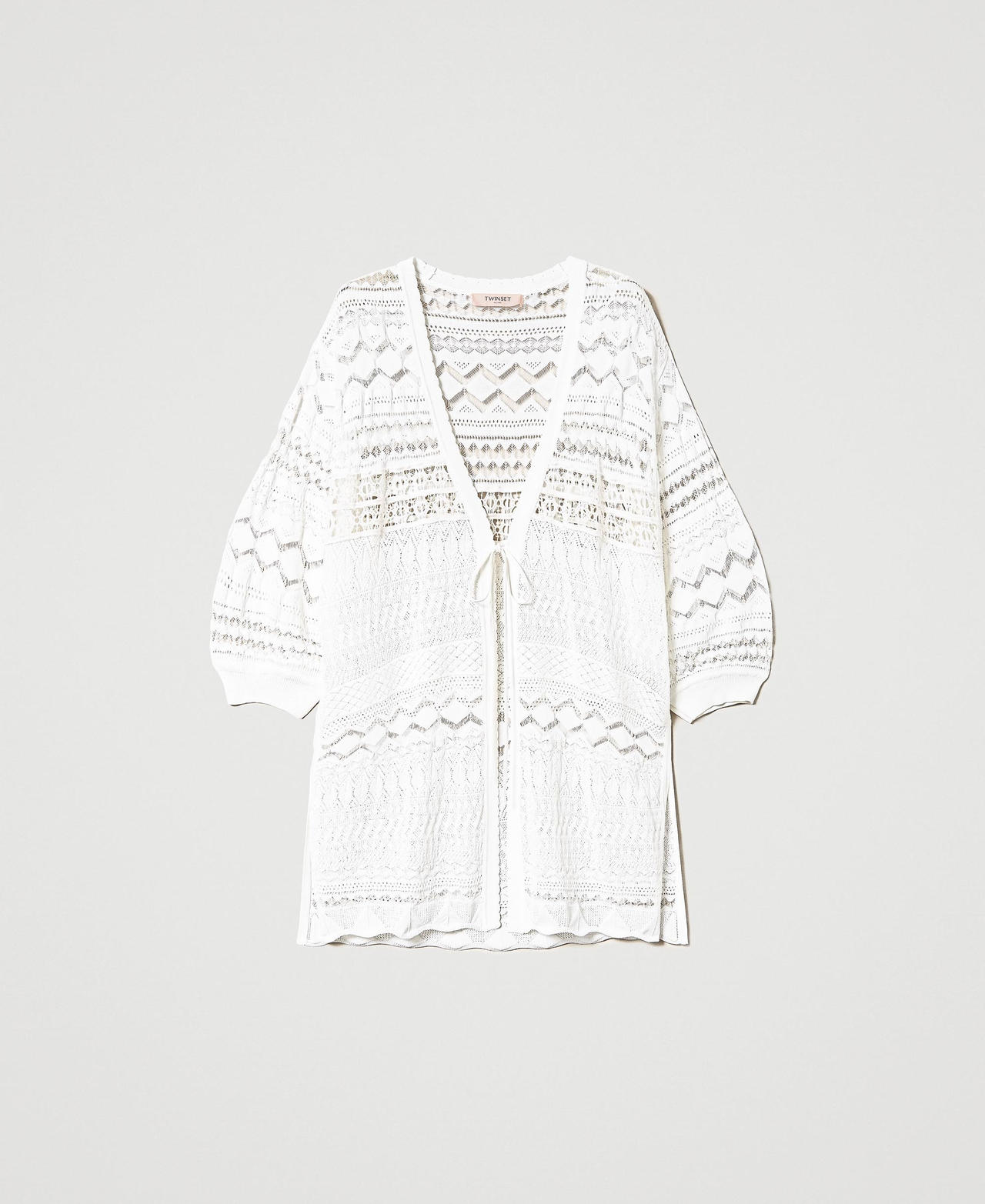 Lace stitch maxi cardigan Woman White TWINSET Milano