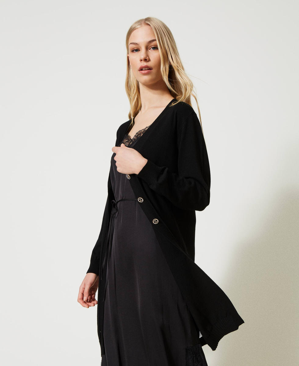 Seamless knit maxi cardigan Woman, Black | TWINSET Milano