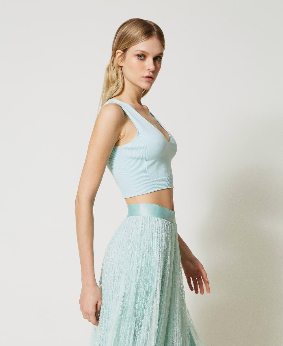 Seamless knit cropped top Woman, Green | TWINSET Milano
