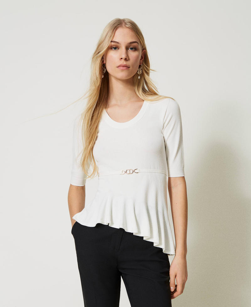 Seamless jumper with Oval T belt White Snow Woman 231TP3189-01