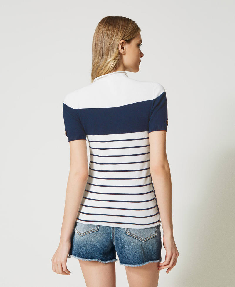 Seamless turtleneck jumper Two-tone “Snow” White / “Indigo” Blue Woman 231TP3190_05962_03